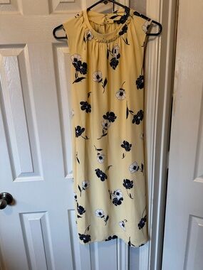 Ann Taylor Yellow and Navy Floral Sleeveless Dress